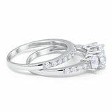 4Ct Round Cut Diamond Bridal Set Trilogy Ring Band Women 14K White Gold Finish