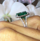 2ct Green Emerald Diamond Split Shank Band Engagement Ring 14k White Gold Finish