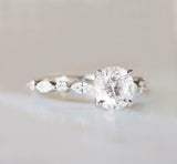 1.4ct Round Cut Diamond Engagement Ring Accent with Solitaire 14k WhiteGold Over