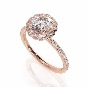 1.7ct Round Cut Diamond Halo Engagement Ring 14k Rose Gold Finish with Accents