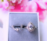 4Ct Pear Cut Diamond Bridal Set Vintage Art Deco Halo Ring 14K White Gold Finish