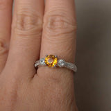 1ct Round Yellow Citrine Milgrain Vintage Engagement Ring 14k White Gold Finish