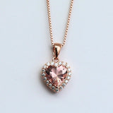 2Ct Heart Cut Peach Morganite Diamond Halo Pendant 14K Rose Gold Finish NO CHAIN