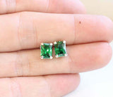 1.2ct Stud Earrings Radiant Cut Emerald Solitaire Design 14k White Gold Finish