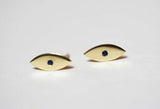 0.1ct Round Cut Blue Sapphire Dainty Eyes Stud Earrings 14k Yellow Gold Finish