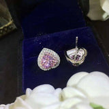 1ct Heart Cut Pink Sapphire Double Halo Stud Women Earrings 14k WhiteGold Finish