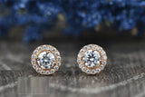 1.6ct Round Cut Diamond Halo Screwback Bridal Stud Earrings 14k Rose Gold Finish