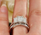 4ct Emerald Cut Diamond Bridal Set Trilogy Engagement Ring 14k White Gold Finish