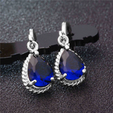 2Ct Pear Cut Blue Sapphire Solitaire Water Tear Drop Earring 14K White Gold Over