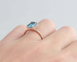 2ct Emerald Cut London Blue Topaz Engagement Ring Diamond Halo 14k RoseGold Over