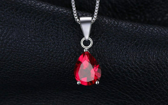 1.2ct Red Garnet Pendant Pear Cut Solitaire 14k White Gold Finish NO CHAIN