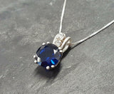 1.5ct Blue Sapphire Pendant Round Cut Solitaire 14k White Gold Finish NO CHAIN