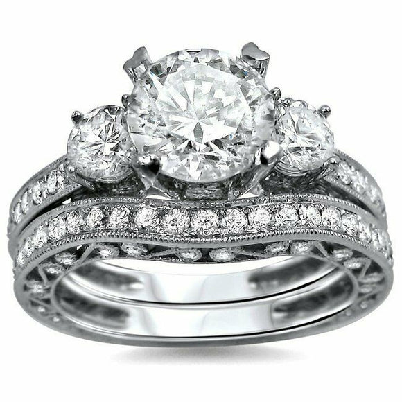 5Ct Round Cut Diamond Vintage Bridal Set Engagement Ring 14K White Gold Finish