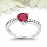 1ct Heart Cut Pink Ruby Engagement Ring Round Diamond Accent 14k White Gold Over