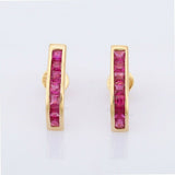 2ct Drop Earrings Princess Cut Pink Ruby Vertical Bar 14k Yellow Gold Finish