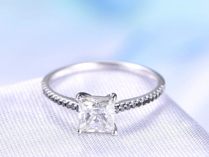 1ct Princess Cut Diamond Engagement Ring 14k White Gold Finish Accents Solitaire