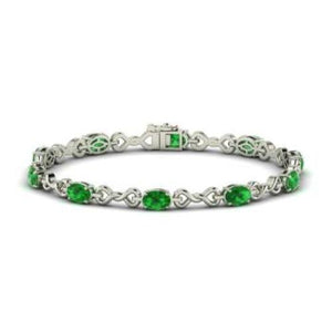 10ct Oval Cut Green Emerald Infinity Knot Tennis Bracelet 14k White Gold Over