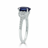 3Ct Oval Cut Blue Sapphire Cluster Accent Diamond Ring 14K White Gold Finish