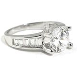 2.85ct Round Cut Diamond Engagement Ring Baguette Accents 14k White Gold Finish