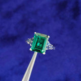 2.6ct Green Emerald Cut Round Sapphire Accent Solitaire Ring 14k White Gold Over