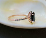 2.9ct Oval London Blue Topaz Engagement Ring Halo Solitaire 14k Rose Gold Finish