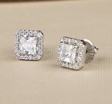 2ct Princess Cut Simulated Diamond Halo Women Stud Earrings 14K WhiteGold Plated