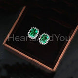 2ct Cushion Simulated Emerald Cluster Halo Stud Earrings 14k White Gold Plated