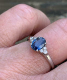 2ct Engagement Ring Oval Cut Blue Sapphire Diamond Petite 14k White Gold Finish