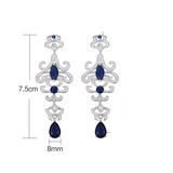 4ct Pear Cut Blue Sapphire Unique Stylish Dangle Earrings 14k White Gold Finish