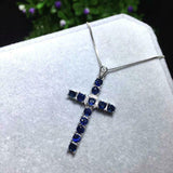 1.5ct Round Cut Blue Sapphire Pendant Christ Cross 14k WhiteGold Finish NO CHAIN