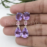 3ct Pear Simulated Amethyst Anniversary Dangle Earrings 14k White Gold Plated