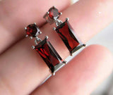 2.5ct Baguette Cut Red Garnet Women Drop Dangle Earrings 14k White Gold Finish