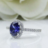 2.4ct Oval Cut Blue Sapphire Round Accents Diamond Halo Ring 14k White Gold Over