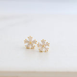 1ct Pear Cut Simulated Diamond Floral Design Stud Earrings 14k White Gold Plated