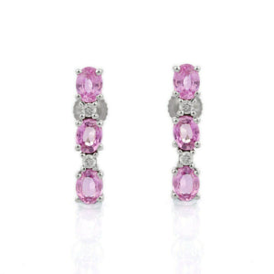 2.5ct Dangle Earrings Oval Cut Pink Sapphire Vertical Bar 14k White Gold Finish