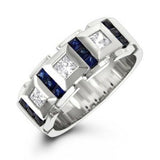 4Ct Princess Cut Diamond Sapphire Halo Men Wedding Band Ring 14K White Gold Over