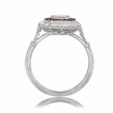 3ct Asscher Cut Diamond Pink Ruby Trendy Halo Art Deco Ring 14k White Gold Over