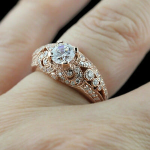 4Ct Round Cut Diamond Vintage Milgrain Solitaire Women Ring 14K Rose Gold Finish