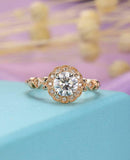 2ct Round Cut Diamond Art Deco Milgrain Floral Bridal Set Ring 14k RoseGold Over