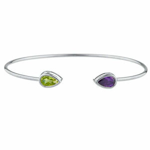 1.2ct Pear Cut Green Peridot Amethyst Open Cuff Bracelet 14k White Gold Finish