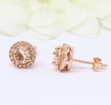 2Ct Round Cut Peach Morganite Diamond Halo Stud Earrings 14K Rose Gold Finish