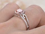 1.2ct Cushion Cut Peach Morganite Engagement Ring 14k WhiteGold Over Split Shank