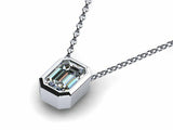 1ct Diamond Pendant Chain Emerald Cut Bezel Set Solitaire 14k White Gold Finish