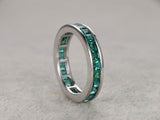 2.2ct Princess Cut Green Emerald Channel Set Eternity Band 14k White Gold Finish