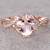 2ct Cushion Peach Morganite Infinity Twisted Engagement Ring 14k Rose Gold Over