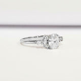 Accents with Solitaire Engagement Ring 1.3ct Oval Cut Diamond 14k WhiteGold Over