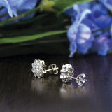 Art Deco Flower Stud Earrings 0.62ct Round Cut Diamond 14k White Gold Finish