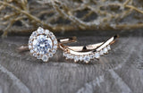 1.6ct Round Cut Diamond Engagement Ring 14k Rose Gold Over Halo Wedding Band Set