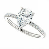 1.5Ct Pear Cut Diamond Solitaire with Accent Engagement Ring 14K White Gold Over