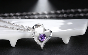 1ct Round Cut Purple Amethyst Pendant Heart Shape 14k White Gold Finish NO CHAIN